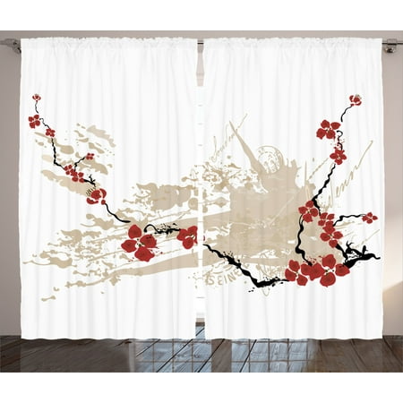 Flower House Decor Curtains 2 Panels Set Illustration Of Sakura