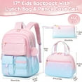 thumbnail image 2 of Gradient Backpack for Girls, 3 PCS Waterproof Kids Backpack with Lunch Box & Pencil Case, Pink Blue, 2 of 7