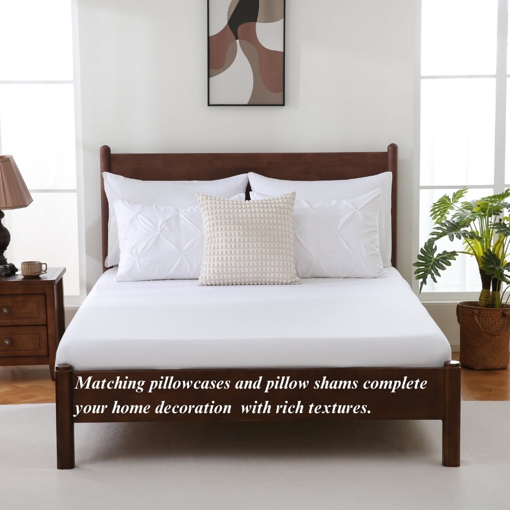 Sheet&Joy 7 Pieces Pinch-Pleated Comforter Set, White Queen Size