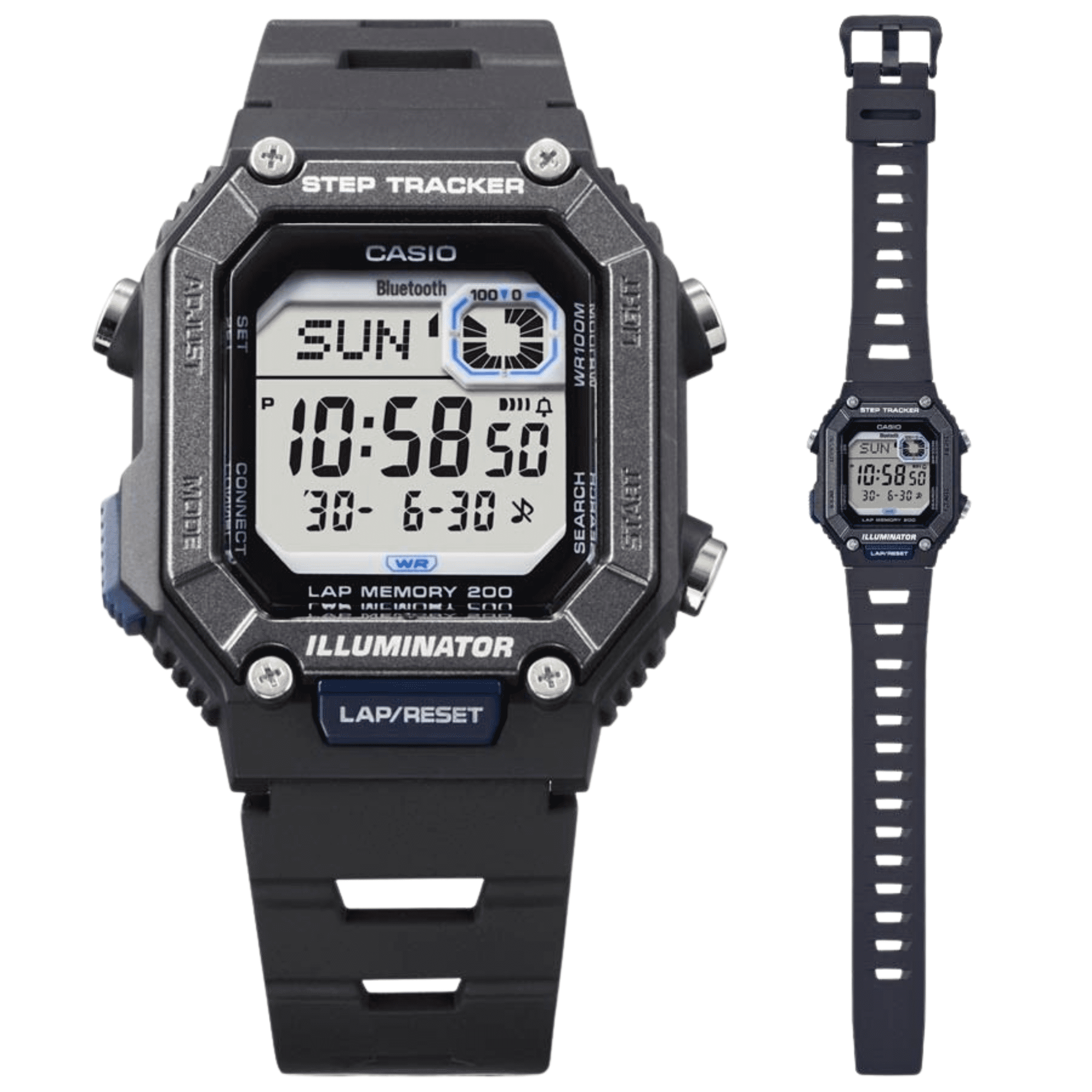 Casio Men's Step Tracker Watch WSB1000-1AV – Bluetooth, 200-Lap Memory, Calorie Counter, 100M Water Resistant, Black Resin