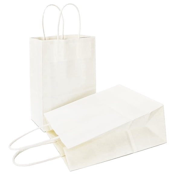AZOWA Gift Bags White Kraft Paper Bags with Handles (5 x 3.1 x 8.2 in, White, 12 CT)