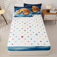 thumbnail image 4 of Homewish Kawaii Golden Retriever Zipper Twin Comforter Sets with Fitted Sheet and 2 Pillowcases,Cartoon Pet Dog Zipper Bedding Set,Blue,Polkadot Reversible,4pcs, 4 of 8