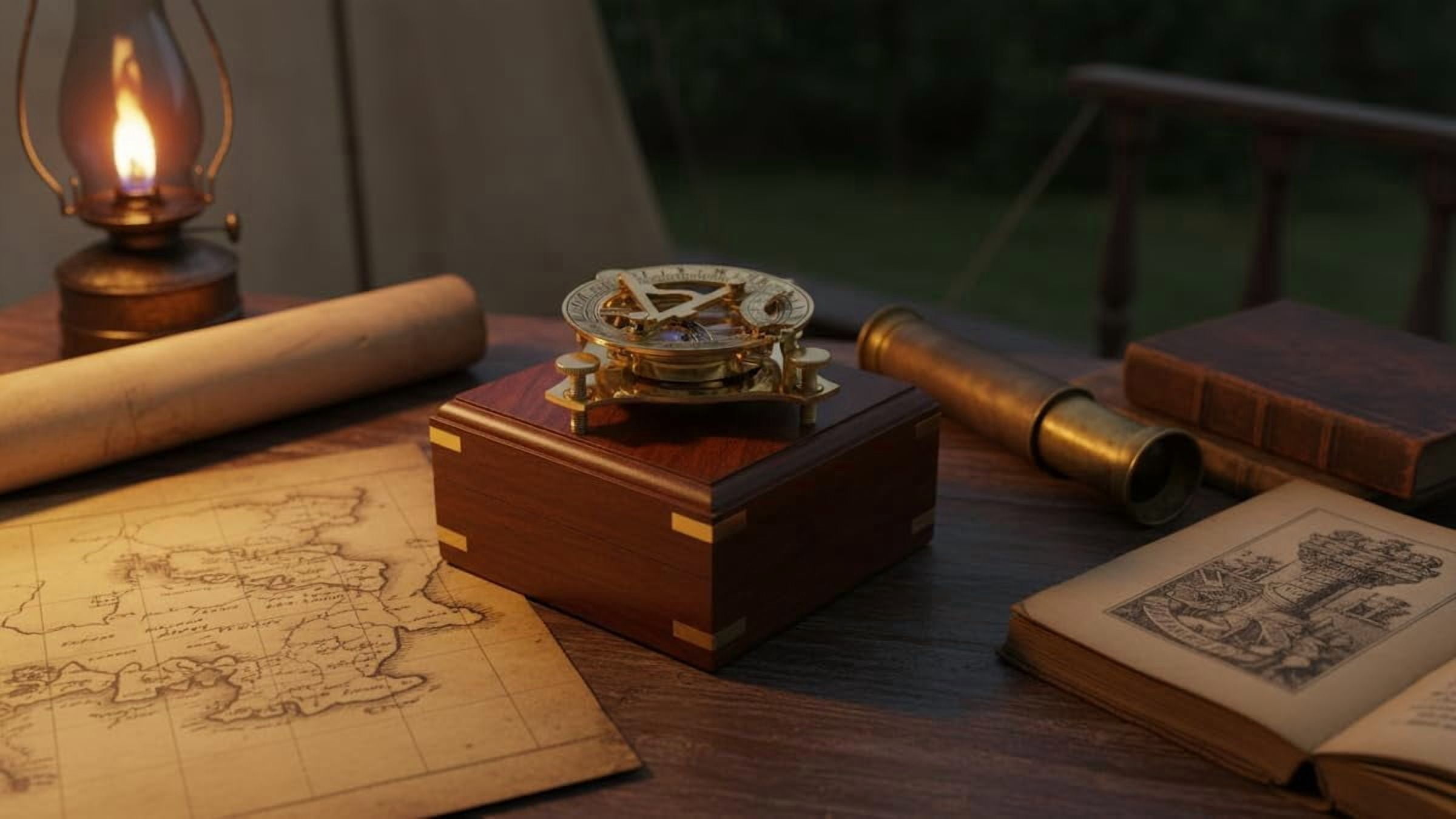 ANTIQUE BRASS SUNDIAL COMPASS WEST LONDON NAUTICAL ITEM WITH WOOD BOX FREE