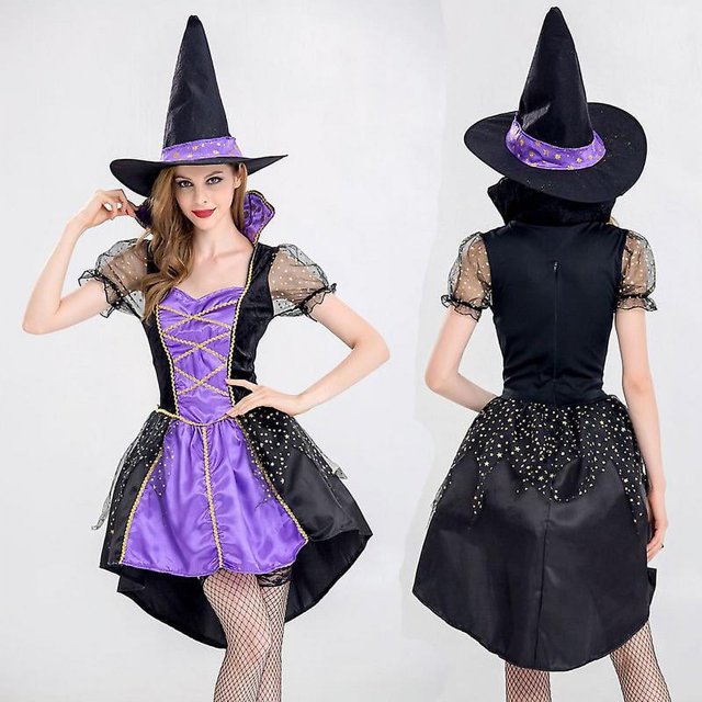 Uniforme de juego de bruja, vestido largo de Halloween, disfraz de bruja púrpura, disfraz de actuación de Cosplay