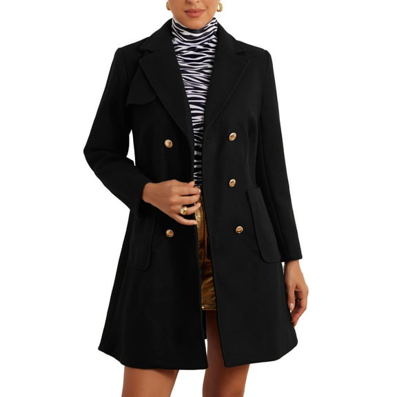 INSPIRE CHIC Long Coat for Women's Notched Lapel Double Breasted Long Sleeve Trench Coats XS Black