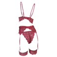 thumbnail image 6 of Levmjia Women Lace Lingerie Set Solid Color Transparent Seductive Garter Bra Panties Leg Loop for Honeymoon Valentine Special Nights, 6 of 6
