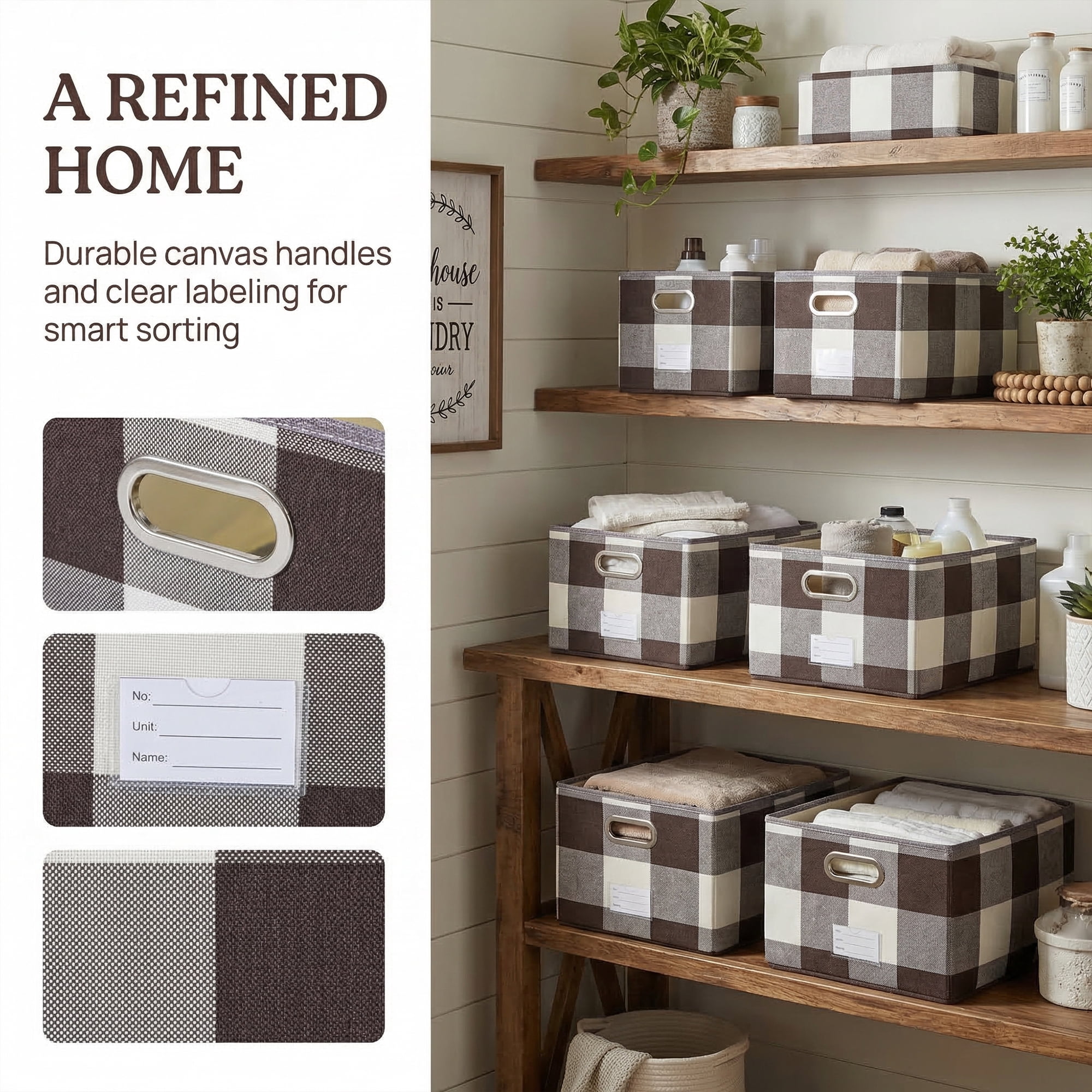 Unique Bargains Storage Bin with Handles for Shelves Closet Coffee 9.8" x 15" x 8.3"