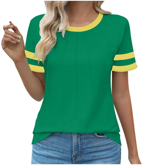 Timegard Womens Top Round Neck Short Sleeve Slim Fitting Casual Comfy Color Block Tee Shirts Fashion