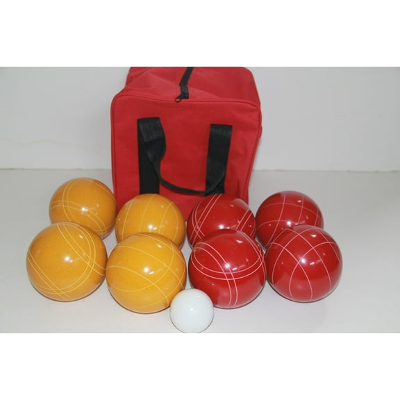 Italian/American Made, 110mm EPCO Bocce Set - Rustic Yellow/Red Balls and red/Black Bag