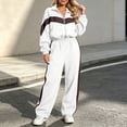 thumbnail image 4 of Smupbvky Tracksuits for Women Set 2 Piece Collared Color Block Zip Jacket Long Sleeve Jogger Pants Casual Fall Outfits (L, White), 4 of 7
