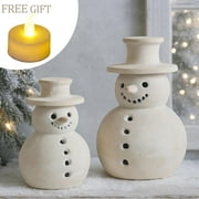 Christmas Decorations - Handmade Terracotta Snowman Figurines White Clay Winter Decor Holiday Rustic Unique Decor for Home Table Room Farmhouse Indoor Outdoor(Small-6")