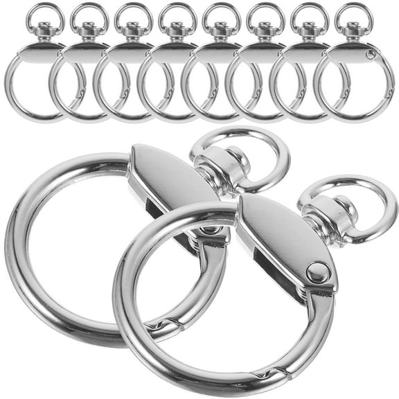 FRCOLOR 12 Pcs Spring Buckle Round Key Chain Keychain Rings Office Silver