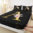 thumbnail image 3 of Homewish Initial A Letter Bed Sheets, Butterfly Rose Floral King Sheets, Black Gold Sequin Print Sheet Set, 4-Piece, 3 of 7