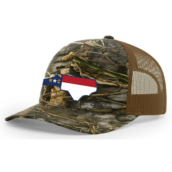It's All About The South North Carolina Flag Filled State Outline Mesh Back Trucker Hat-Blades Camo/Buck