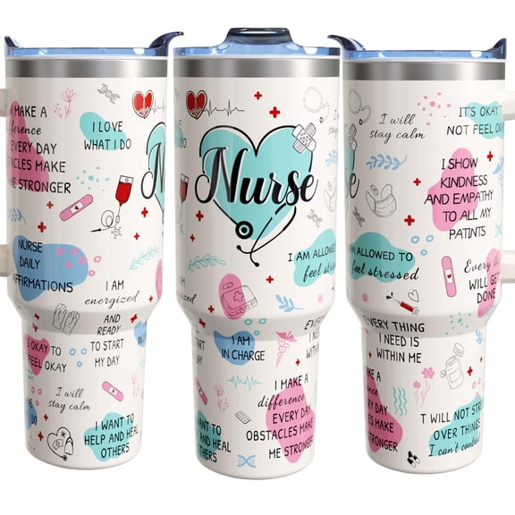 Nurse 40oz Stainless Steel Tumbler with Handle and Straw Nursing Gift for Women