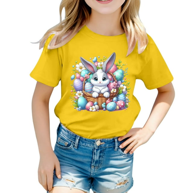 XDZJLR T-Shirts Filles Enfants Graphiques de Pâques Coupe Ample Décontractée Manches Courtes Col Rond pour Garçons 1-2 Ans