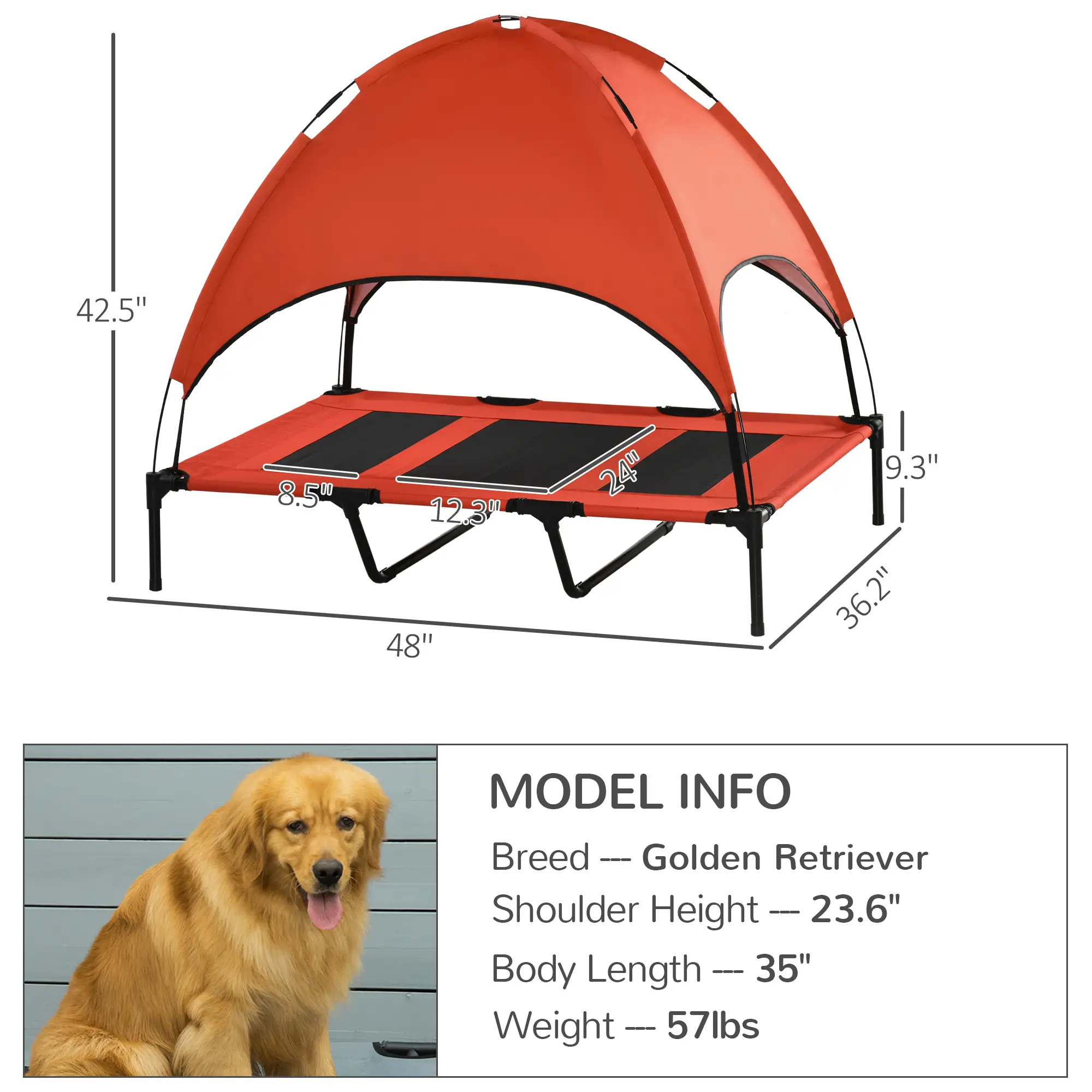 Dog Cot Cooling Pet Bed Elevated Breathable Design with Canopy Lightweight Steel Frame Foldable with Travel Bag for XXL Dogs Under 110 lbs (Red & Black)
