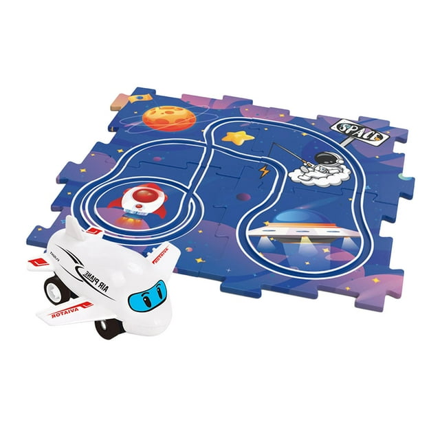 Juego de rompecabezas de pista de coche, tablero de rompecabezas de coche de riel, juguete para niños y niñas de 3 años o más, coordinación mano-ojo, tema espacial
