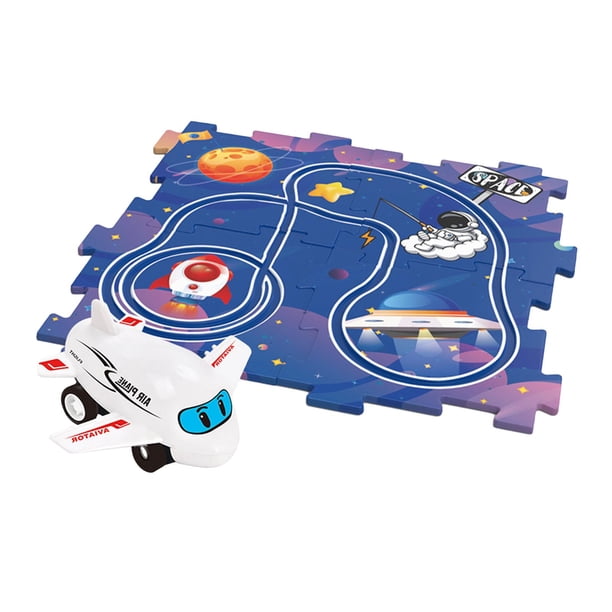Juego de coches con pista de rompecabezas, juguetes para niños pequeños, regalo de Navidad para niños y niñas de 3 años en adelante tema espacial