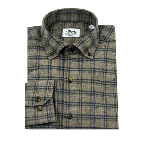 Men's Cotton Long Sleeve Button Down Shirts in Brown Plaid