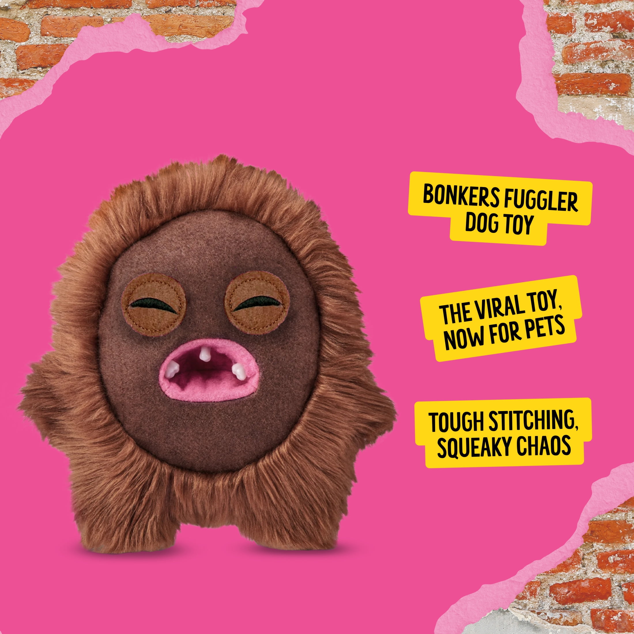 BONKERS Fuggler Hedge Grog Squeaky & Plush Dog Toy for Playtime, Brown, 8 inches