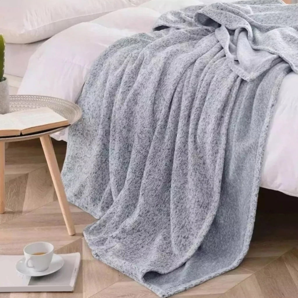 Machine Washable Breathable Gray Blanket for Sofa Bed Camping and Living Space