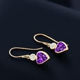 thumbnail image 4 of Gem Stone King 14K Yellow Gold Purple Amethyst and White Moissanite French Wire Dangle Hook Earrings for Women (3.66 Cttw, Gemstone February Birthstone, Heart 6MM, Round 3MM), 4 of 4