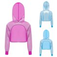 thumbnail image 2 of Hansber Fashion Girls Jazz Hip-Hop Dance Crop Top See-through Metallic Shiny Cropped Hoodie Sweatshirt Hot Pink 8, 2 of 7