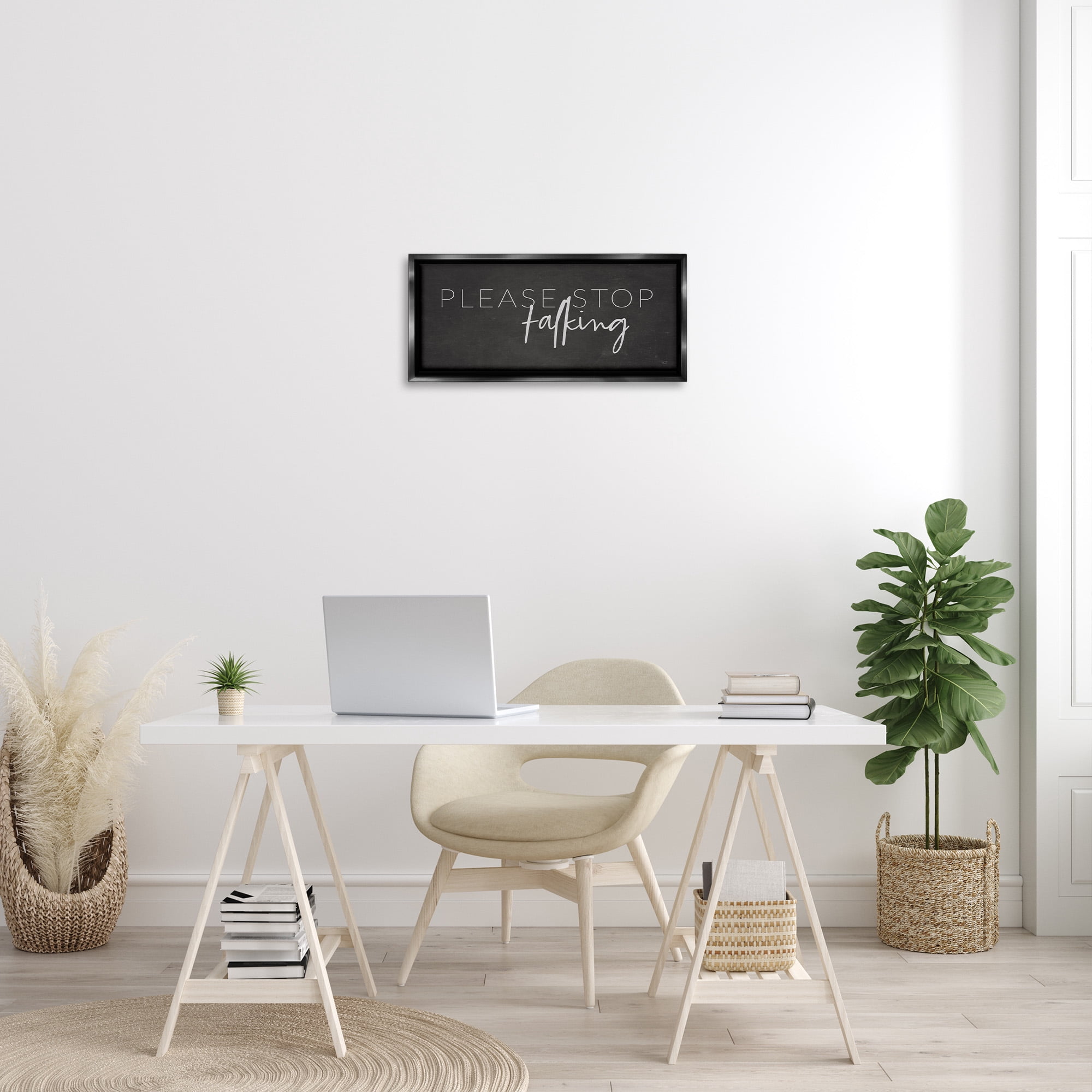 Stupell Industries Sassy Please Stop Talking Typography Painting Black Floater Framed Canvas Art Print Wall Art, 25 x 11
