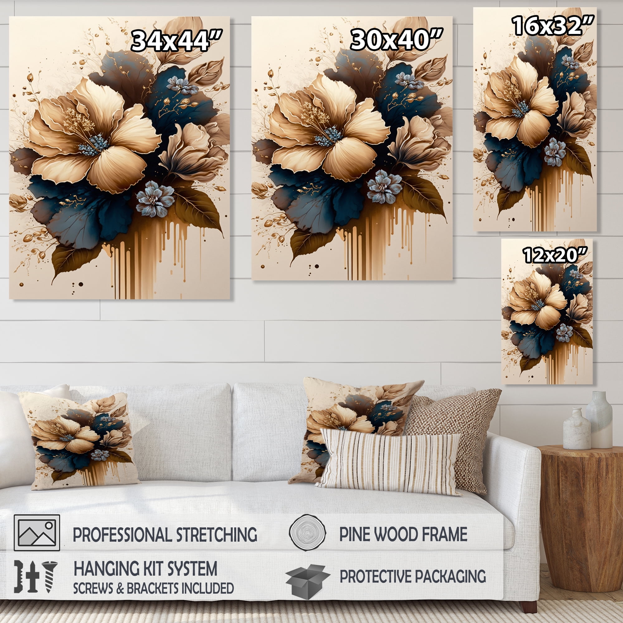 Designart Brown And Blue Hibiscus Bouquet III Canvas Wall Art