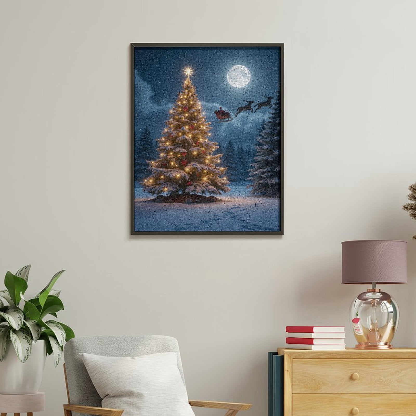 Paint by Numbers Kit for Adults, Christmas Night Sleigh Full Moon Paint by Numbers, Easy Paint by Numbers Kit for Adults Beginner, DIY Adult Paint by Number Kits on Canvas, Home Decor