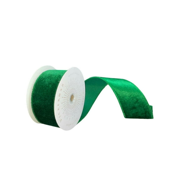 Vickerman QTX17784 2.5 in. x 10 yards Plush Velvet Christmas Ribbon, Emerald