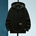 thumbnail image 5 of VSSSJ Hoodies for Men Lace Up V Neck Thick Henley Sweatshirt Long Sleeve Loose Solid Vintage Drawstring Hooded Pullover Hoodie with Pocket Black M, 5 of 6