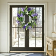 20Inch Spring Wreaths Summer Lavender Wreath for Front Door with Lambs Ear for Indoor Outdoor Seasonal Decor-Rustic Farmhouse Door Hanging