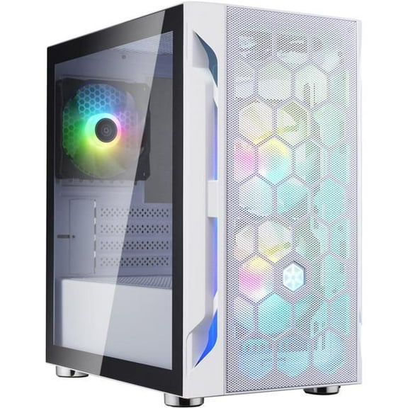 White Micro-ATX Tower Case with Tempered Glass & Three ARGB Fans