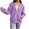 thumbnail image 2 of WNEGSTG Zip Up Hoodie Women, Women's Street Long Sleeve Hooded Zipper Solid Color Casual Sweatshirt, Purple XL, 2 of 9