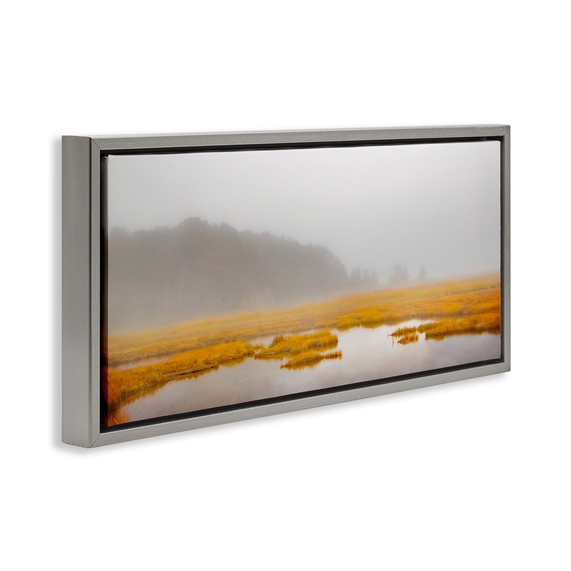Stupell Industries Flooded Marshland Landscape Landscape Photography Gray Floater Framed Canvas Art Print Wall Art, 31 x 14