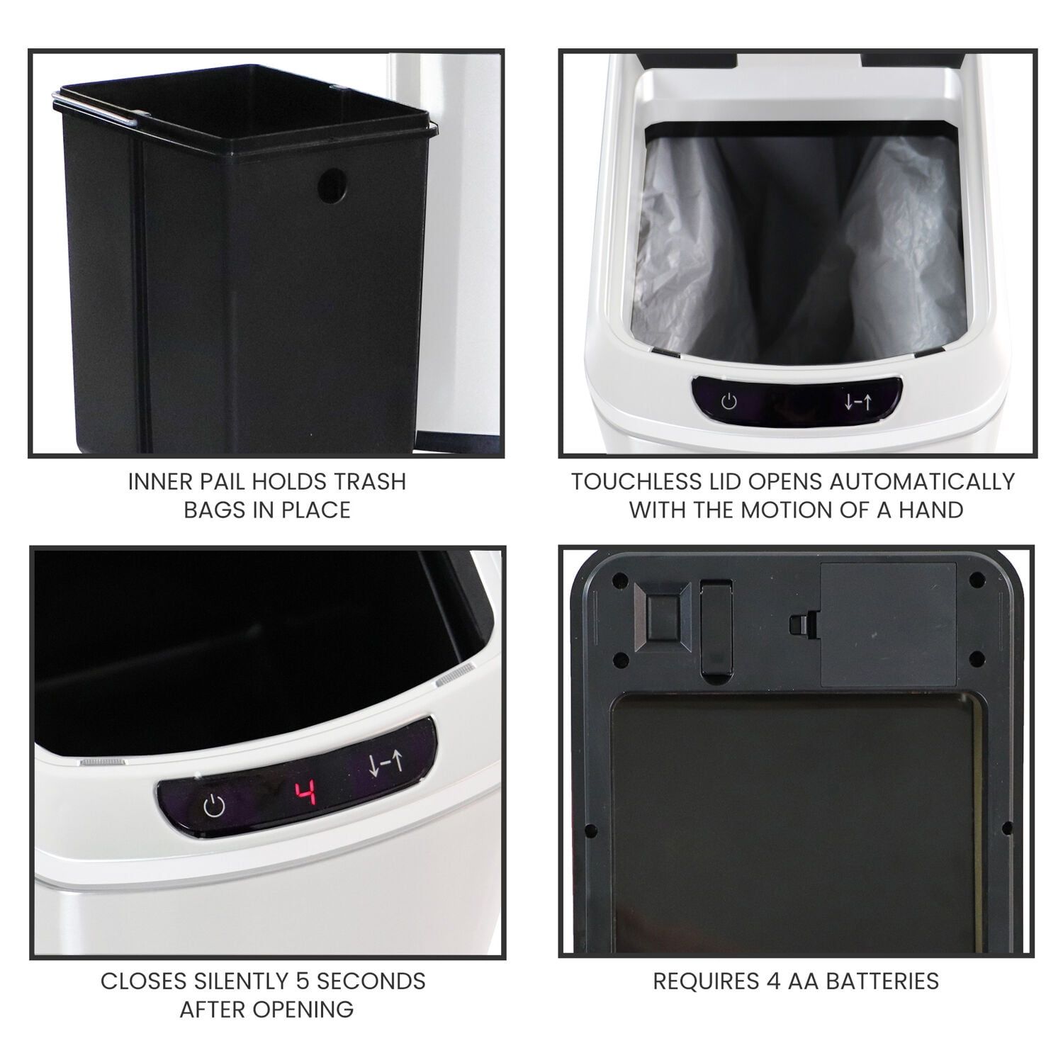 Hanover 12 Liter / 3.2 Gallon Hands Free Trash Can Garbage Bin, Fingerprint resistant, Soft Close, Sensor Lid