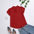 thumbnail image 2 of TOWED22 Chemises à Manches Courtes Col en V Simples pour Femmes Hauts d'Été (Rouge, TTG), 2 of 4