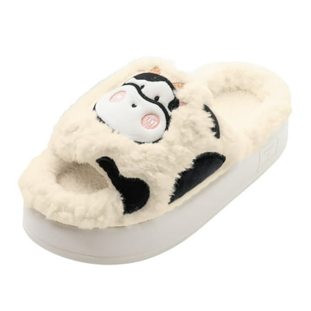 

Aayomet Fuzzy Slippers Women Comfy Warm Lined Fuzzy Slip-on Slippers with Memory Foam Beige 36-37