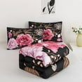 thumbnail image 3 of URBONUR 3 Pieces Black Pink King Size Bedding Set Floral Comforter Set Pink Flowers and Gold Butterfly Bed Set for Women Soft Botanical Bedding Comforter Set for All Season, 3 of 10