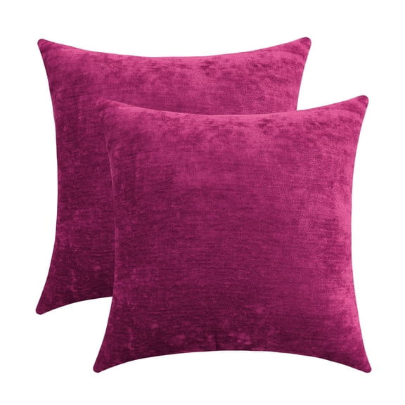 Chenille Throw Pillow Covers 18x18 Inch Set of 2, Solid Fuschia Pink Decorative Pillow Cases, Super Soft Rustic Farmhouse Cushion Covers for Sofa, Couch, Bed, Chair, Indoor Outdoor