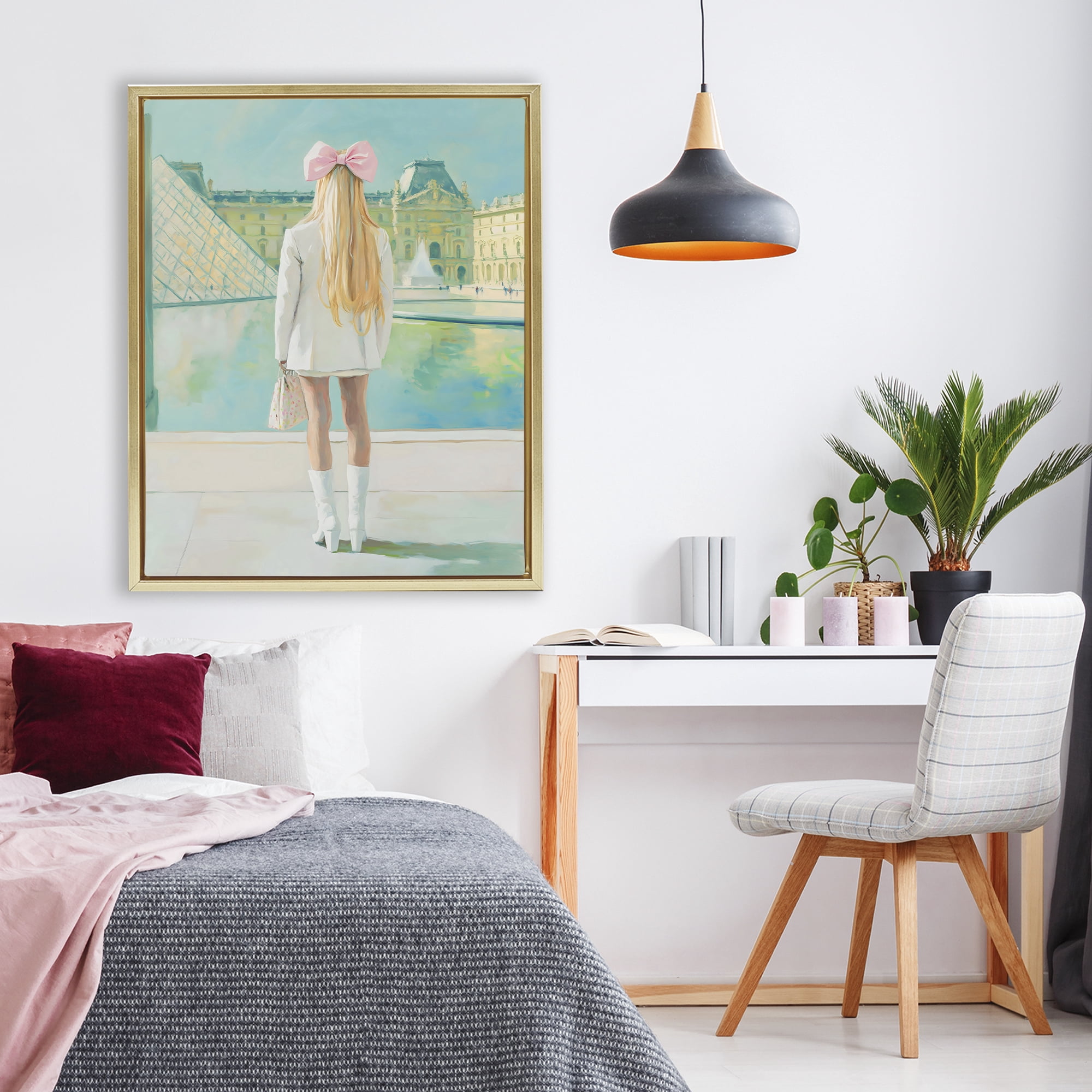 Stupell Industries Girl In Paris Observing Gold Framed Floater Canvas Wall Art, design by The Prints Vibe