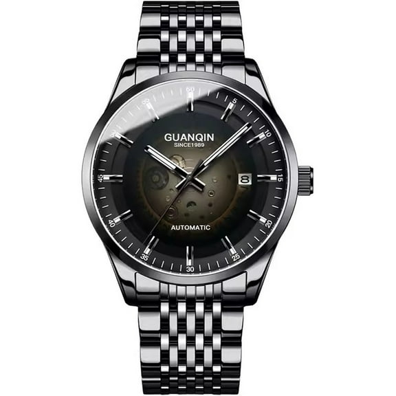 GUANQIN Vintage Stainless Steel Wrist Watch Men Sapphire Crystal Japanese MIYOTA Automatic Self-Winding Mechanical Movement Business Wristwatch Man Waterproof Calendar Week Luminous Stylish Clock