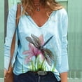 thumbnail image 2 of LEAVINGSUO Long Sleeve Shirts for Women, Fall Womens Tops Women's Tops V-Neck Printing Long Sleeve Casual Loose Blouse T-Shirt Tops, 2 of 5