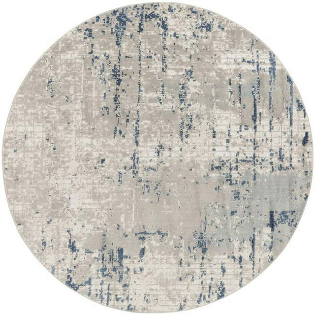 HomeRoots 527682 Tapis Rond Abstrait Bleu et Gris 5 Pieds
