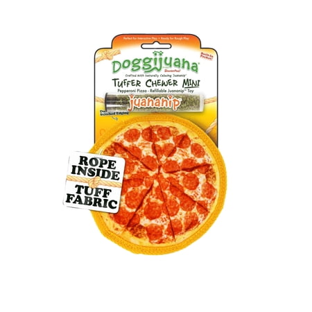 Doggijuana Tuffer Chewer Plush Dog Toy with Juananip Catnip  Squeaky Refillable Toy  Pepperoni Pizza