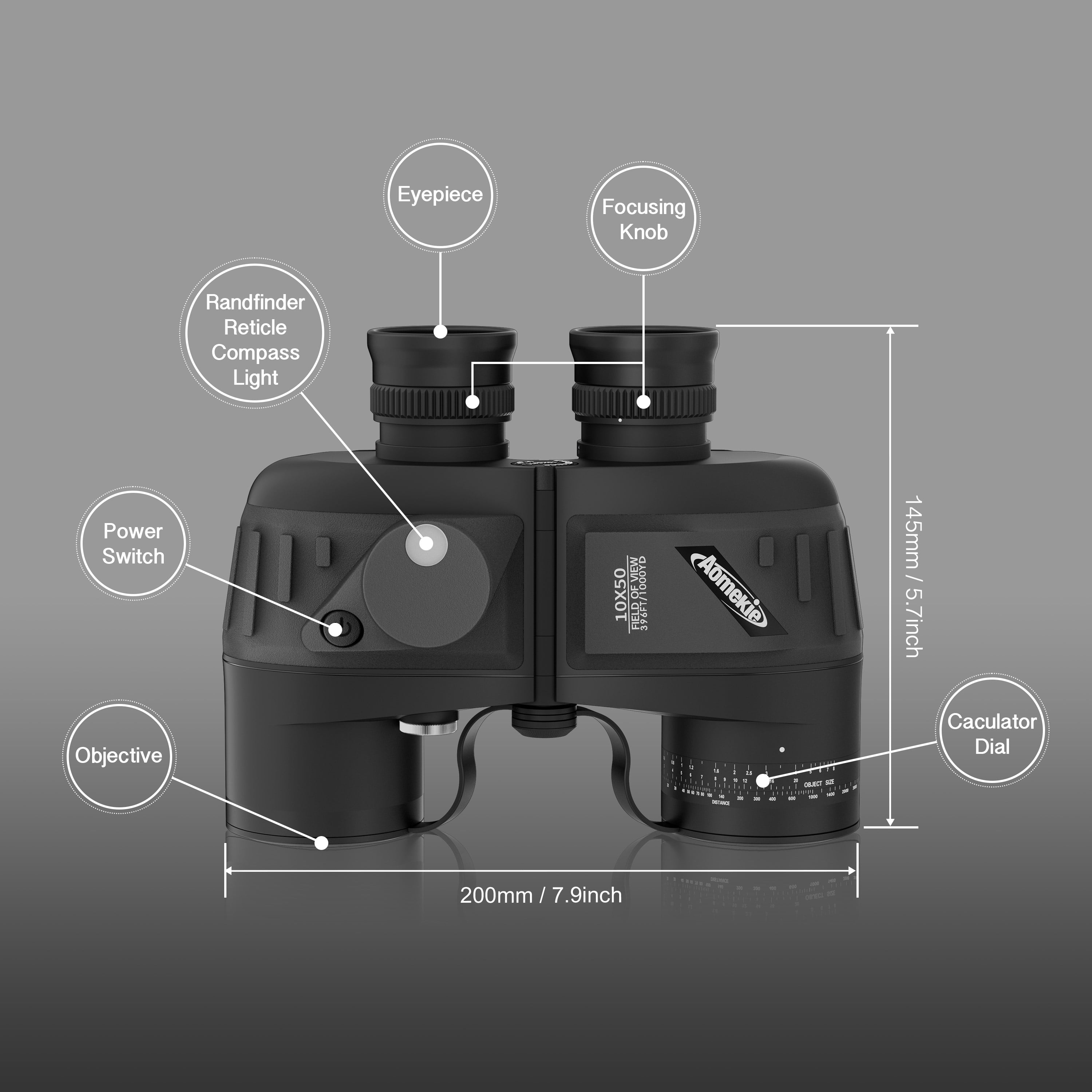 10x50 Binoculars HD High Power Binoculars FMC Lens for Adults Marine Military with Rangefinder Compass BAK4 Prism