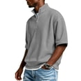 thumbnail image 4 of Dwellite Waffle Short Sleeve Polo Shirts for Men Big and Tall 1/4 Zip Up Shirt Casual Solid Color T Shirts Tops Dark Gray M, 4 of 7