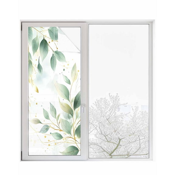 Window Privacy Film Summer Green Leaves Stained Glass Window Film Decorative Sun Block Window Cover Pastoral Spring Country Plants Window Clings Static Adhesive Sticker for Bathroom 29.5"x78.7"